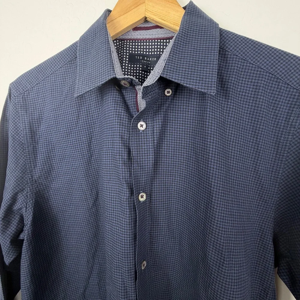 Ted Baker Blue and Black Checkered Button Down Shirt Men's Size 4